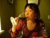 Sipping wine in the baronial dining room at Broholm
