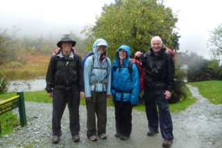 Day One of the Routeburn, and apparently we all love being rained on. Silly