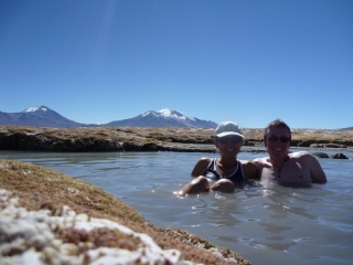 In a hot pool on the top of the world