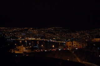 Valparaiso at night, from the balcony of our friendly B&B